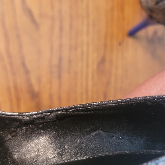 Aldo Black Cracked Genuine Leather Pointed Toe Blue Heels Shoes Stilletos - Picture 13 of 16